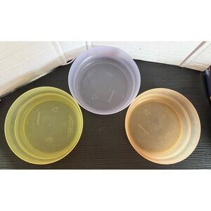 Tupperware Microwave Reheatable Replacement Lids Set of 3 Round Size C Yellow